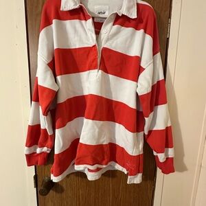 Red and White Striped Rugby Shirt